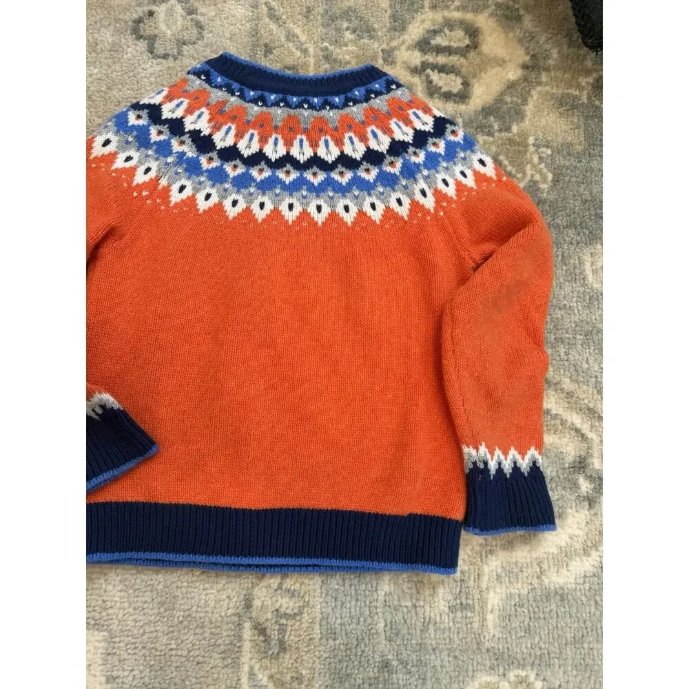 Mini Boden Orange Fair Isle Wool Blend Sweater Kids Sz 6-7 NWT $79
